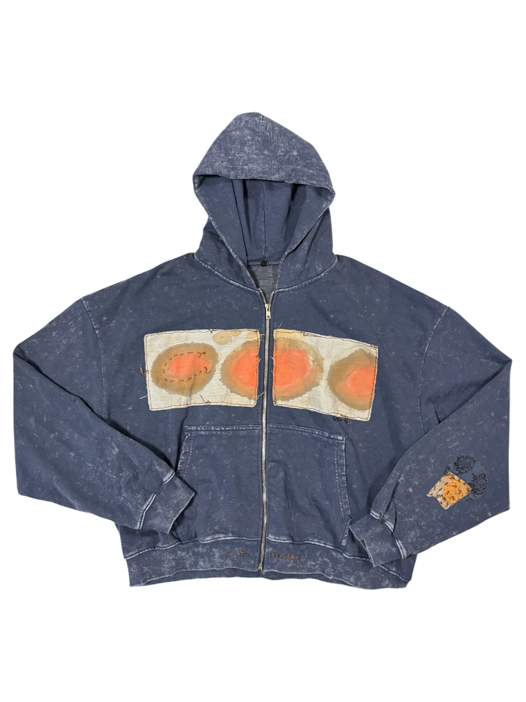 Hand-Stitched Design on Blue Cropped Zip-Up Hoodie by Little b • Unisex • L