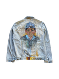 Hand-Painted and Hand-Stitched Portrait Design on Denim Jacket by little b • Unisex • L