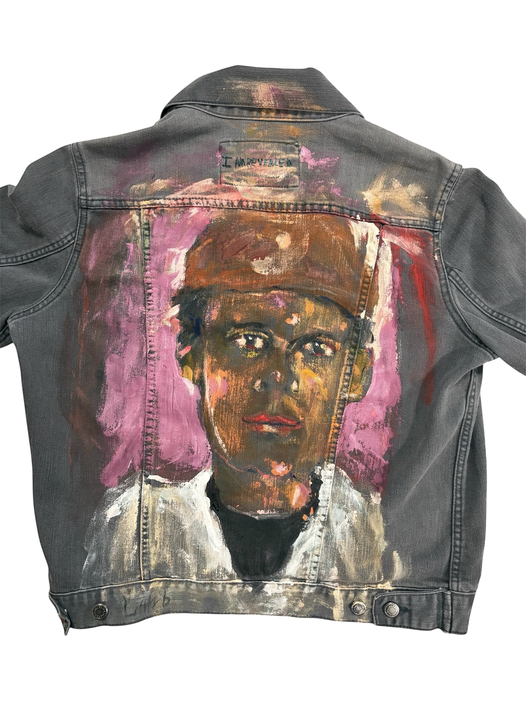 Hand-Painted Portrait on Denim Jacket by Little b • Unisex • M