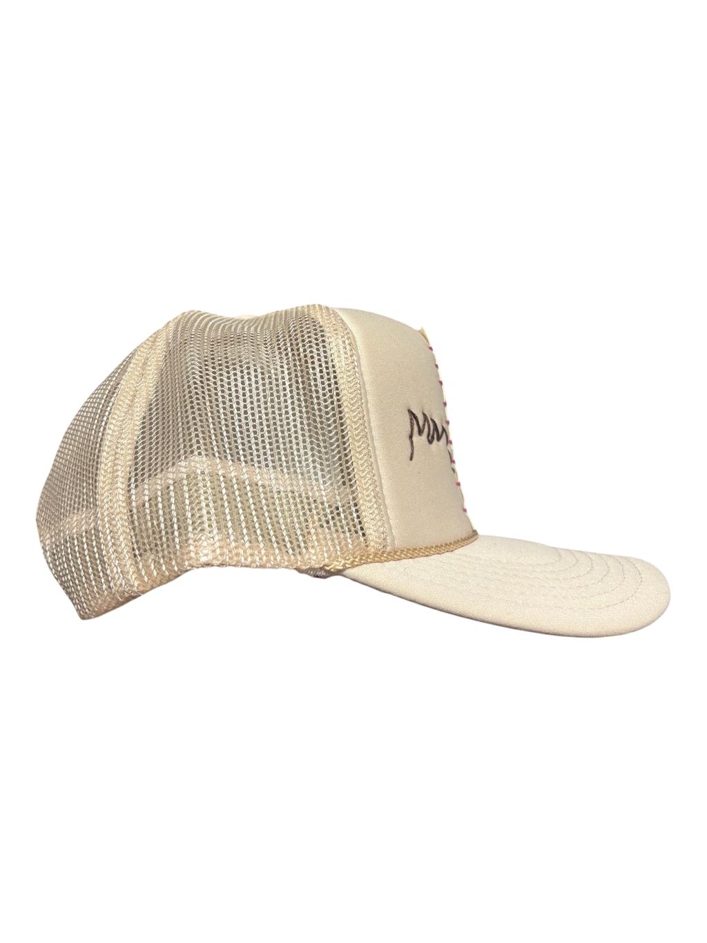 'Made In His Image' Hand-Painted & Embroidered Portrait on a Cream Strap-back Trucker by Makenna Morales • Unisex