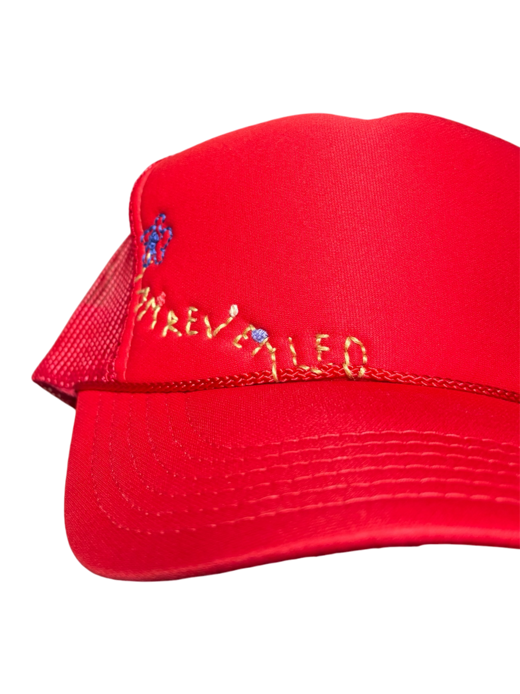 Hand-Embroidered Whimsical Wildflowers on Strap-back Trucker by JBM • Unisex