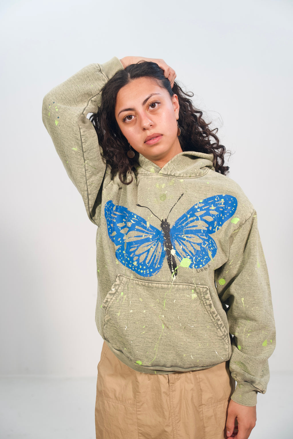 Hand-Painted and Splattered Butterfly Design on Heavy-Weight Hoodie by Little b • Unisex • S