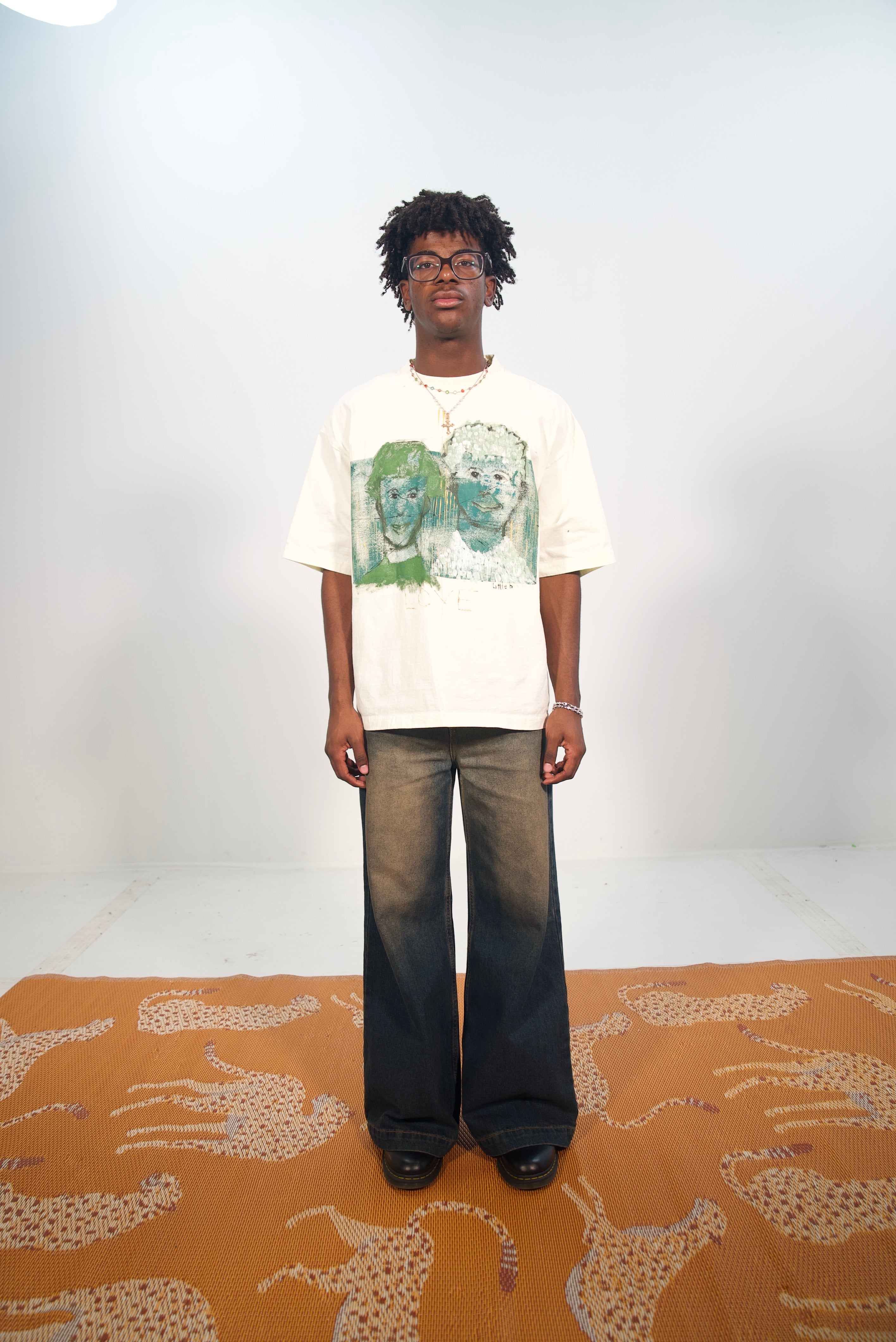 Hand-Painted ‘Love’ Portraits on Boxy Cropped Tee by Little b • Unisex • 2XL