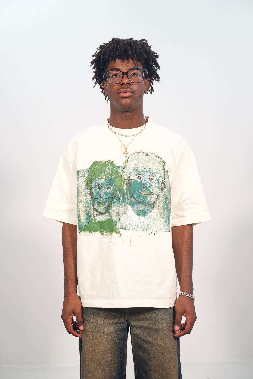 Hand-Painted ‘Love’ Portraits on Boxy Cropped Tee by Little b • Unisex • 2XL