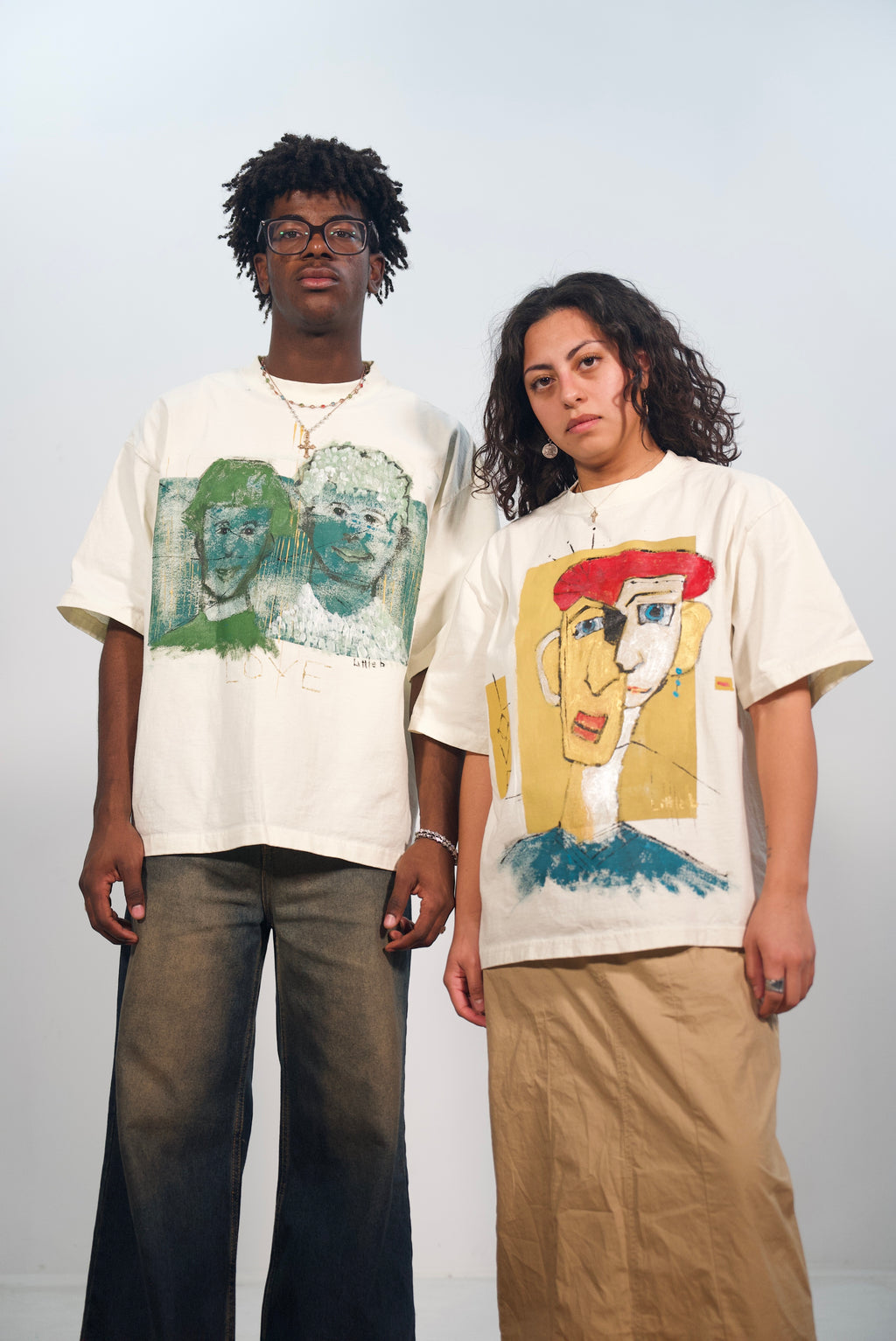 Hand-Painted ‘Love’ Portraits on Boxy Cropped Tee by Little b • Unisex • 2XL