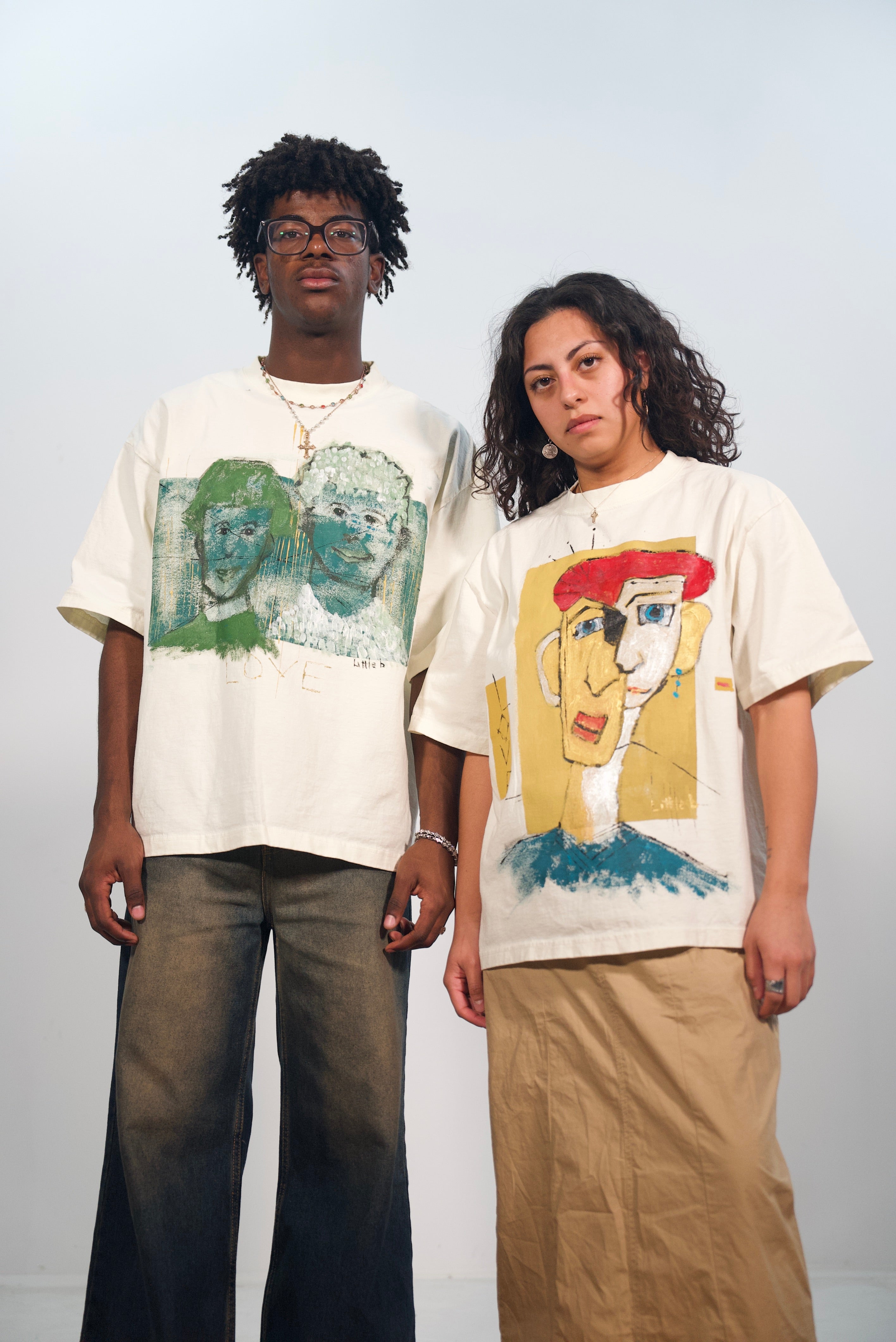 Hand-Painted ‘Love’ Portraits on Boxy Cropped Tee by Little b • Unisex • 2XL