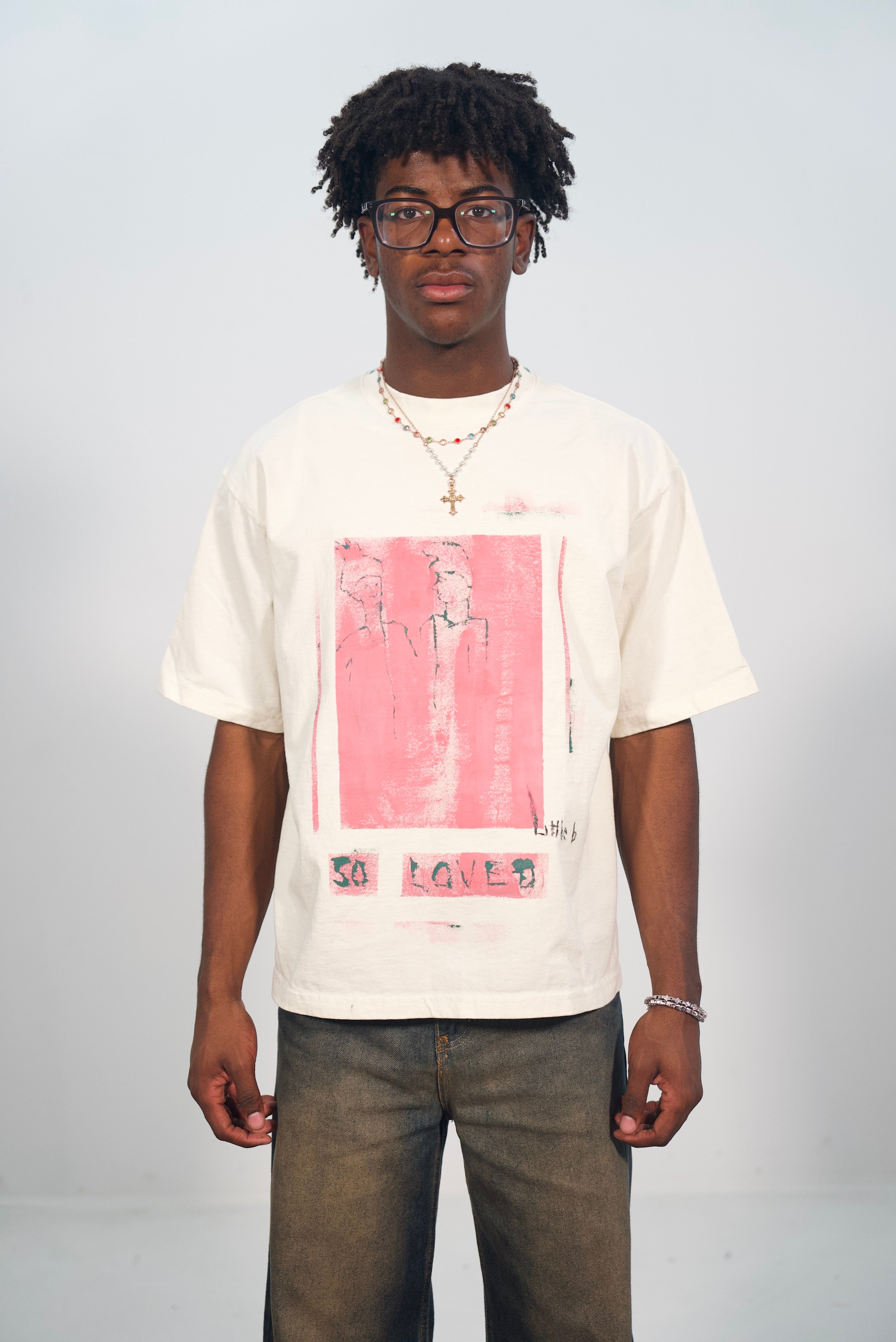 Hand-Painted ‘So Loved’ Boxy Cropped Tee by Little b • Unisex • XL