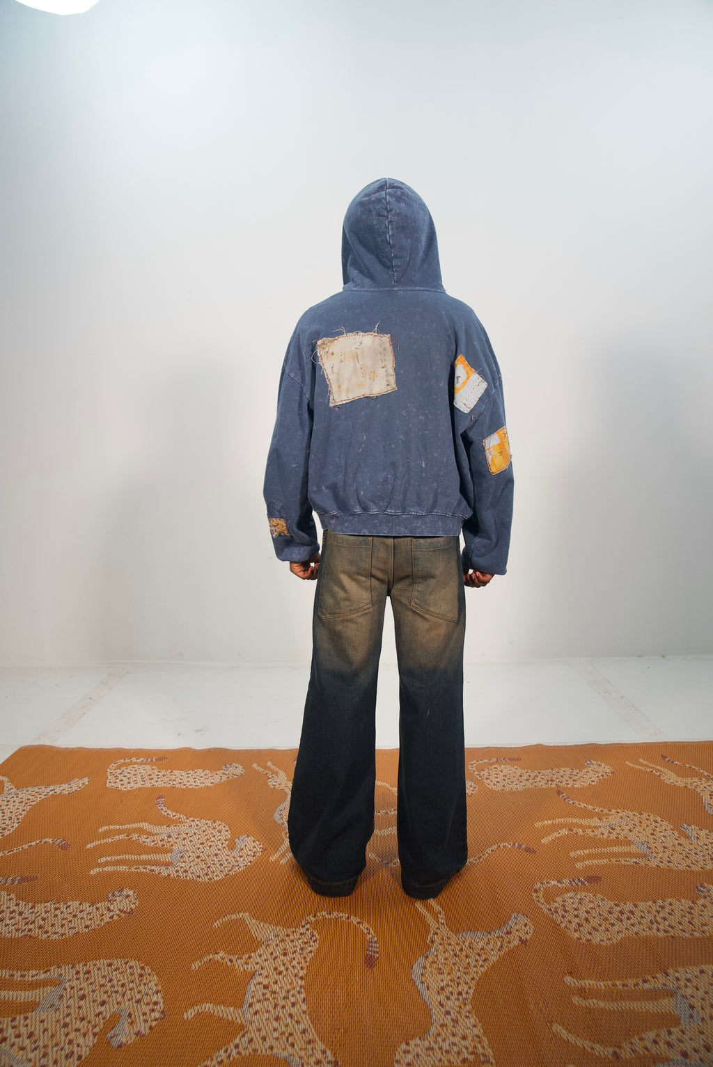 Hand-Stitched Design on Blue Cropped Zip-Up Hoodie by Little b • Unisex • L