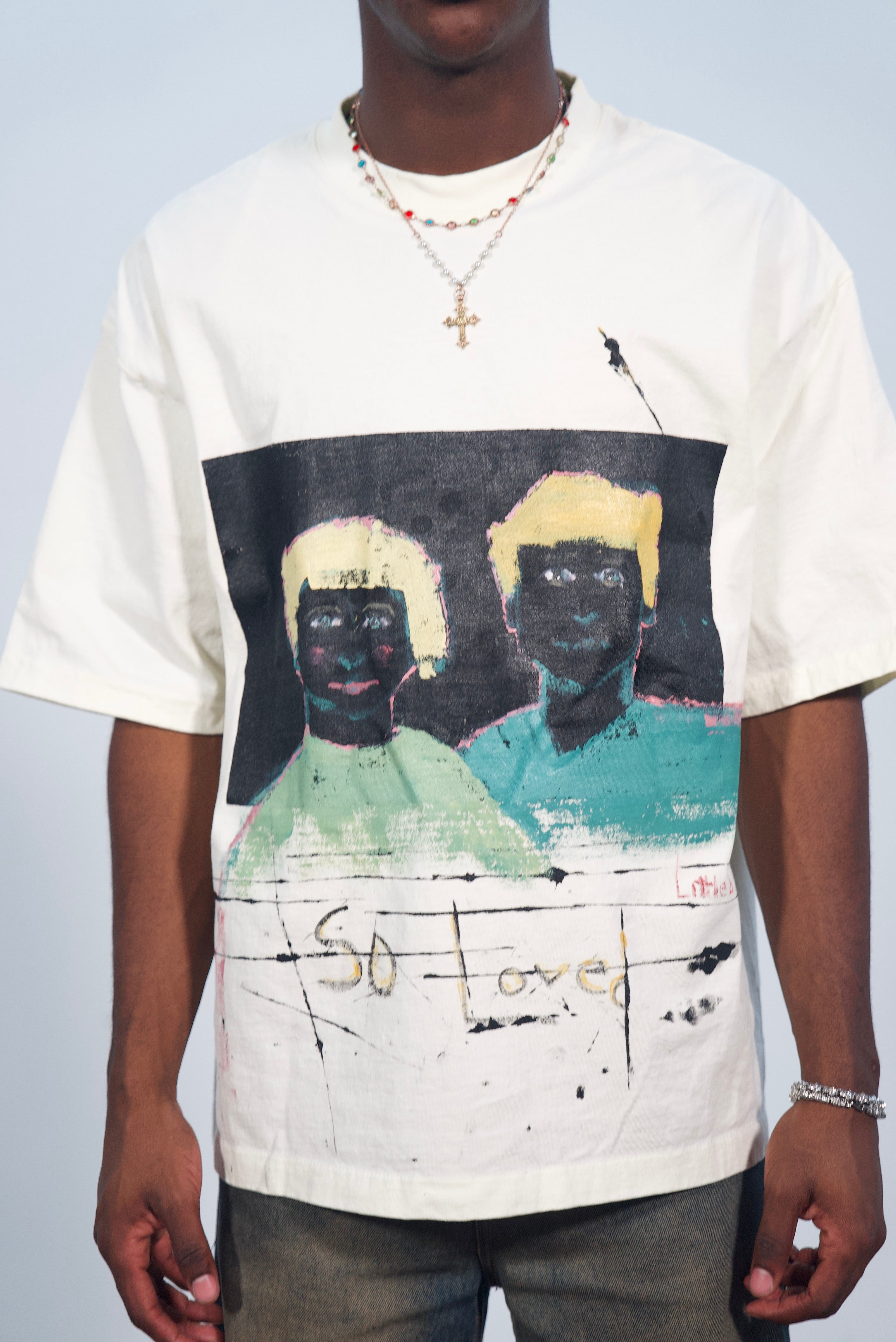 Hand-Painted Portraits on Boxy Cropped ‘So Loved’ Tee by Little b • 2XL