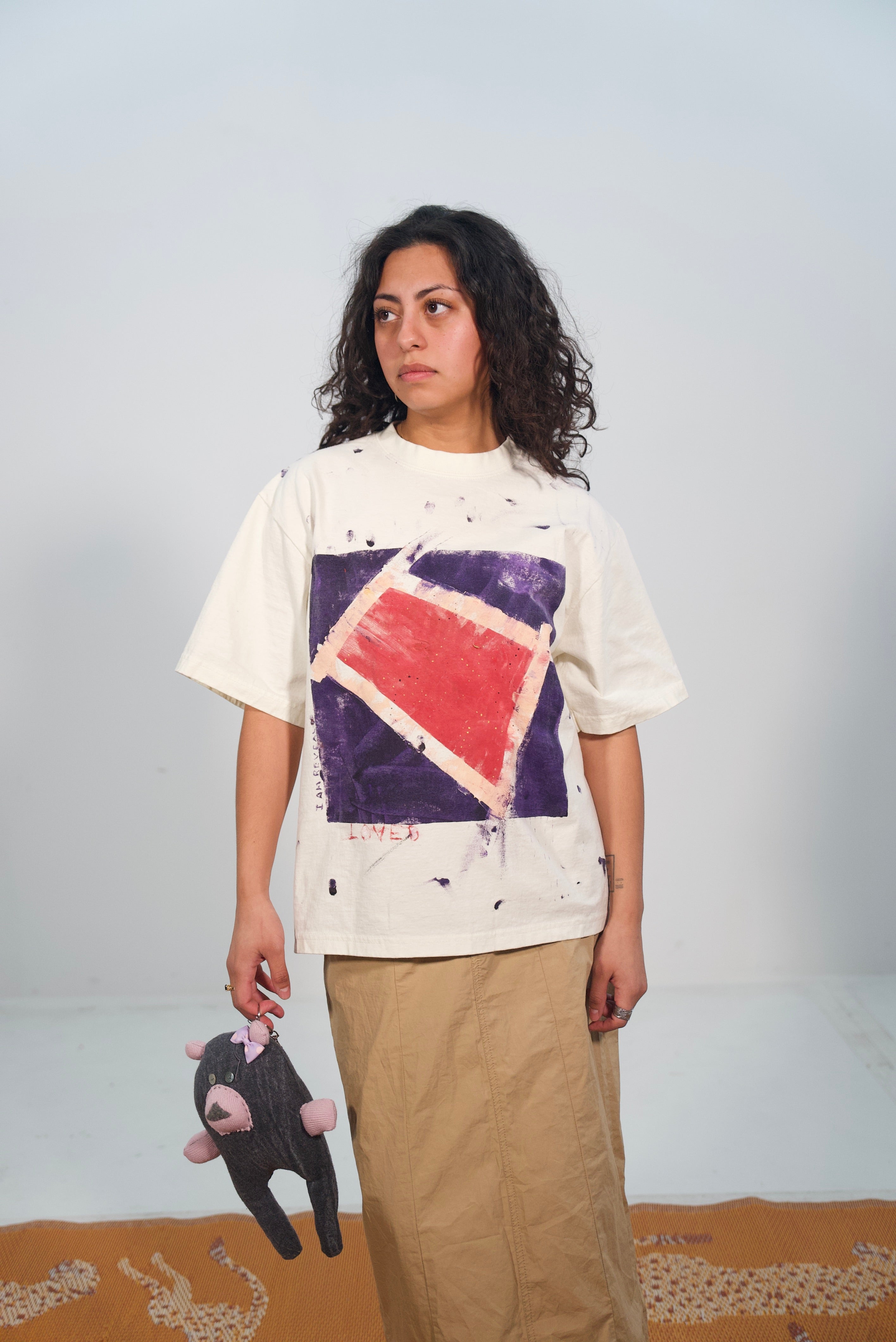 Hand-Painted ‘Loved’ Abstract Boxy Cropped Tee by Little b • Unisex • L