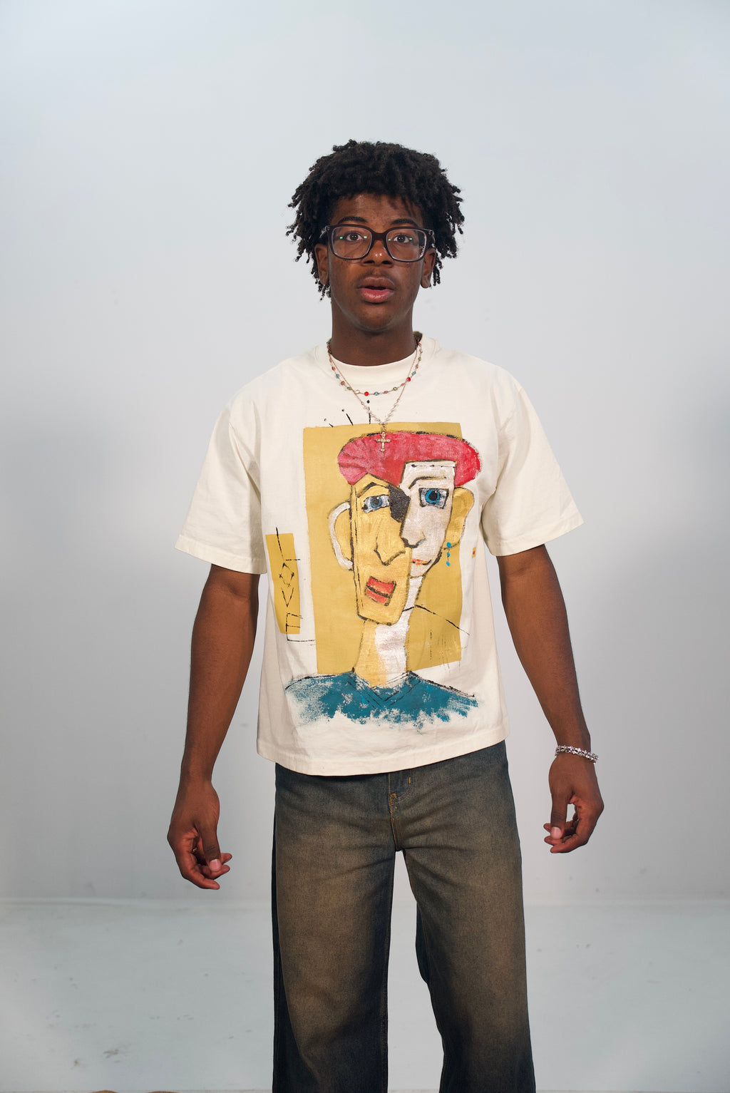 Hand-Painted ‘Love’ Boxy Cropped Tee by Little b • Unisex • L