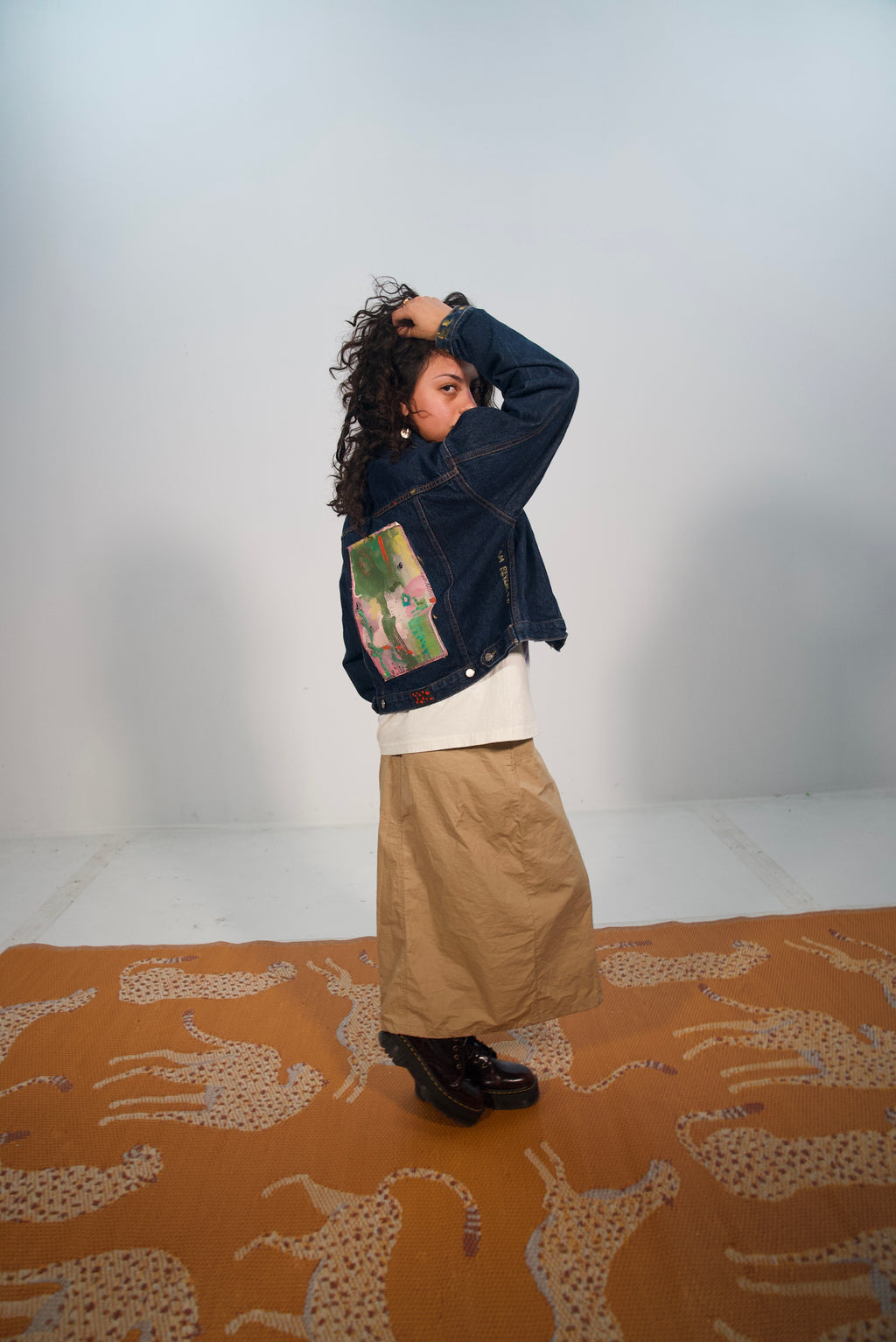 Hand-Painted and Stitched Abstract on Denim Jacket by Little b • Unisex • Cropped • M