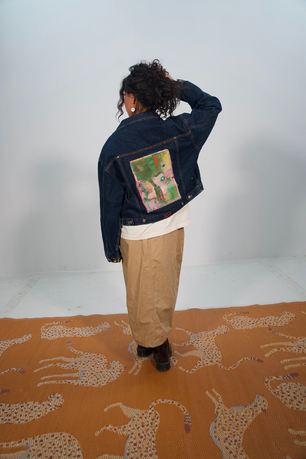 Hand-Painted and Stitched Abstract on Denim Jacket by Little b • Unisex • Cropped • M