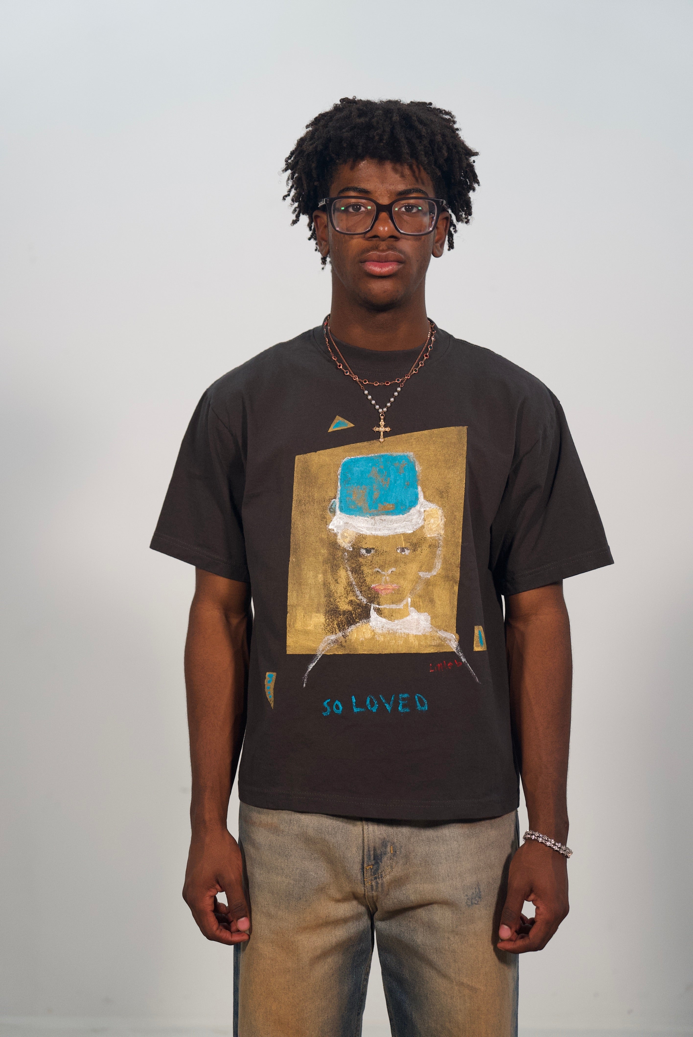 Hand-Painted ‘So Loved’ Boxy Cropped Tee by Little b • Unisex • L