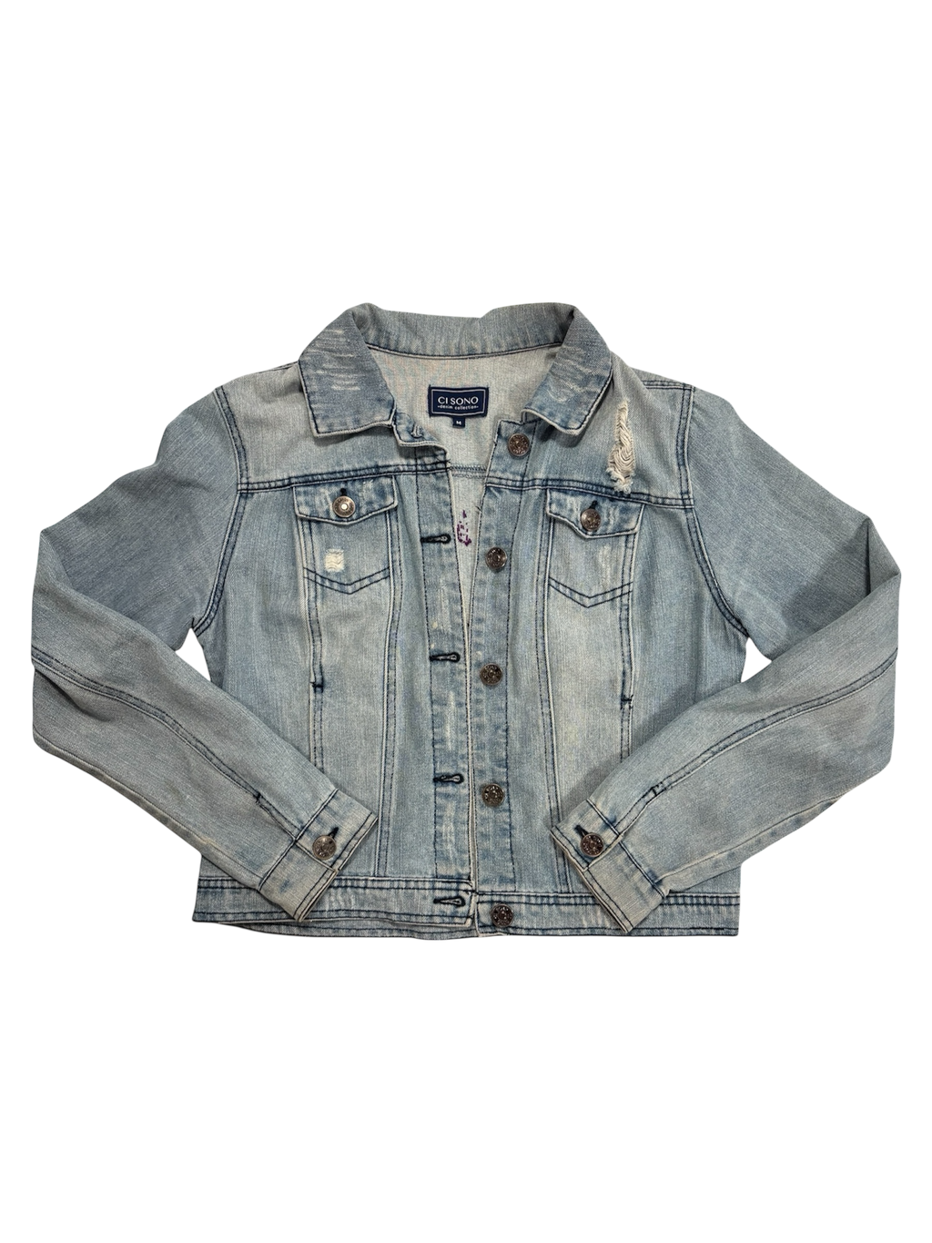 Hand-Painted and Stitched Portraits on Denim Jacket by Little b • Women’s • M