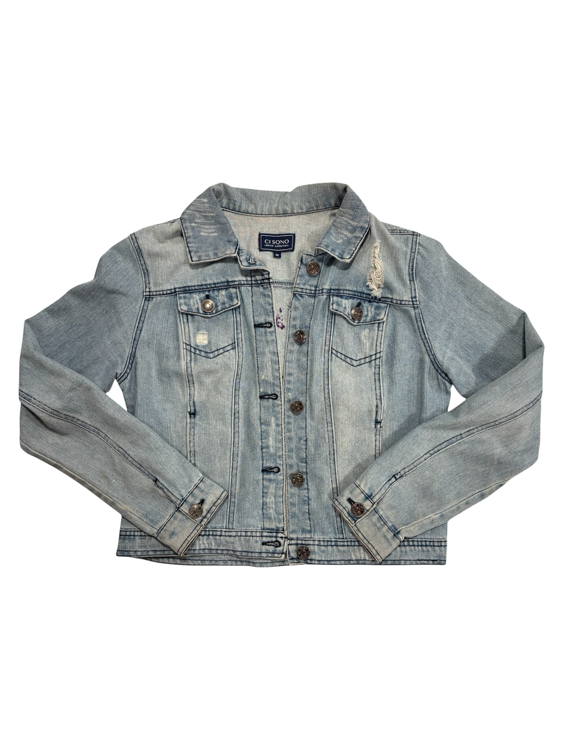 Hand-Painted and Stitched Portraits on Denim Jacket by Little b • Women’s • M