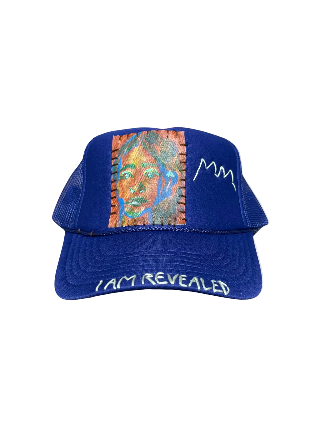 'Made In His Image' Hand-Painted & Embroidered Portrait on a Purple Strap-back Trucker by Makenna Morales • Unisex