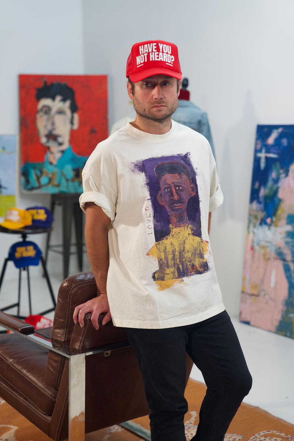 Hand-Painted ‘Loved’ Portrait on Boxy Cropped Tee by Little b • Unisex • 2XL