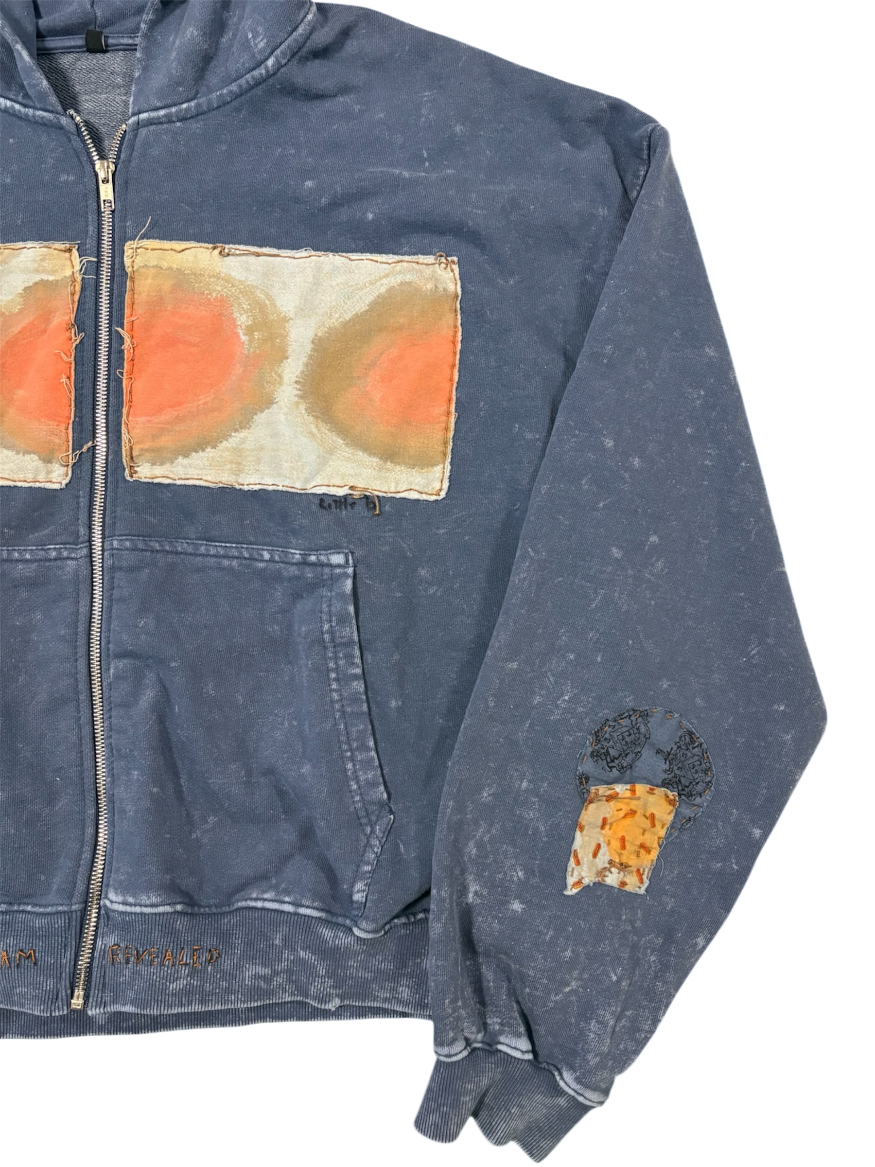 Hand-Stitched Design on Blue Cropped Zip-Up Hoodie by Little b • Unisex • L