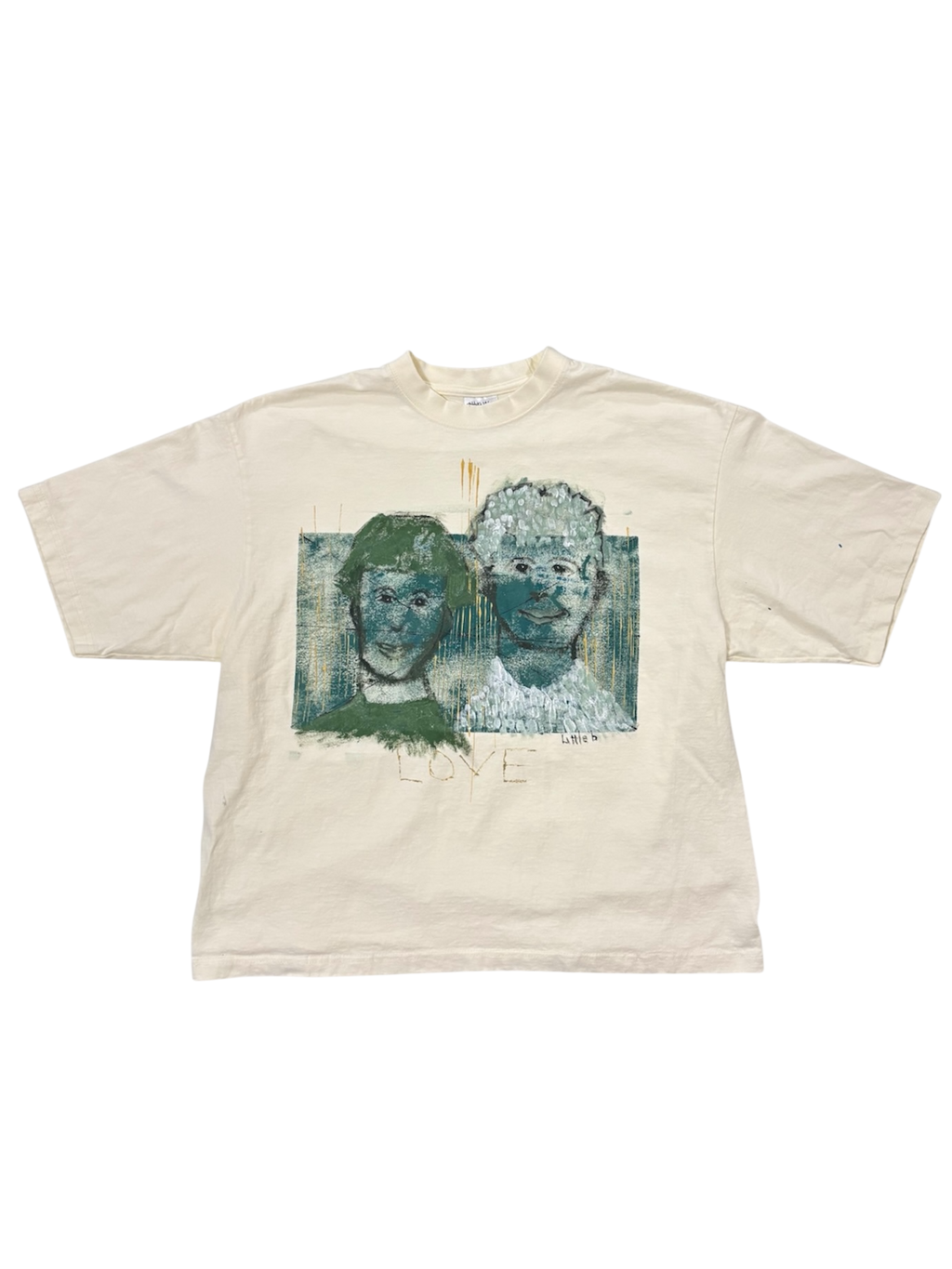 Hand-Painted ‘Love’ Portraits on Boxy Cropped Tee by Little b • Unisex • 2XL