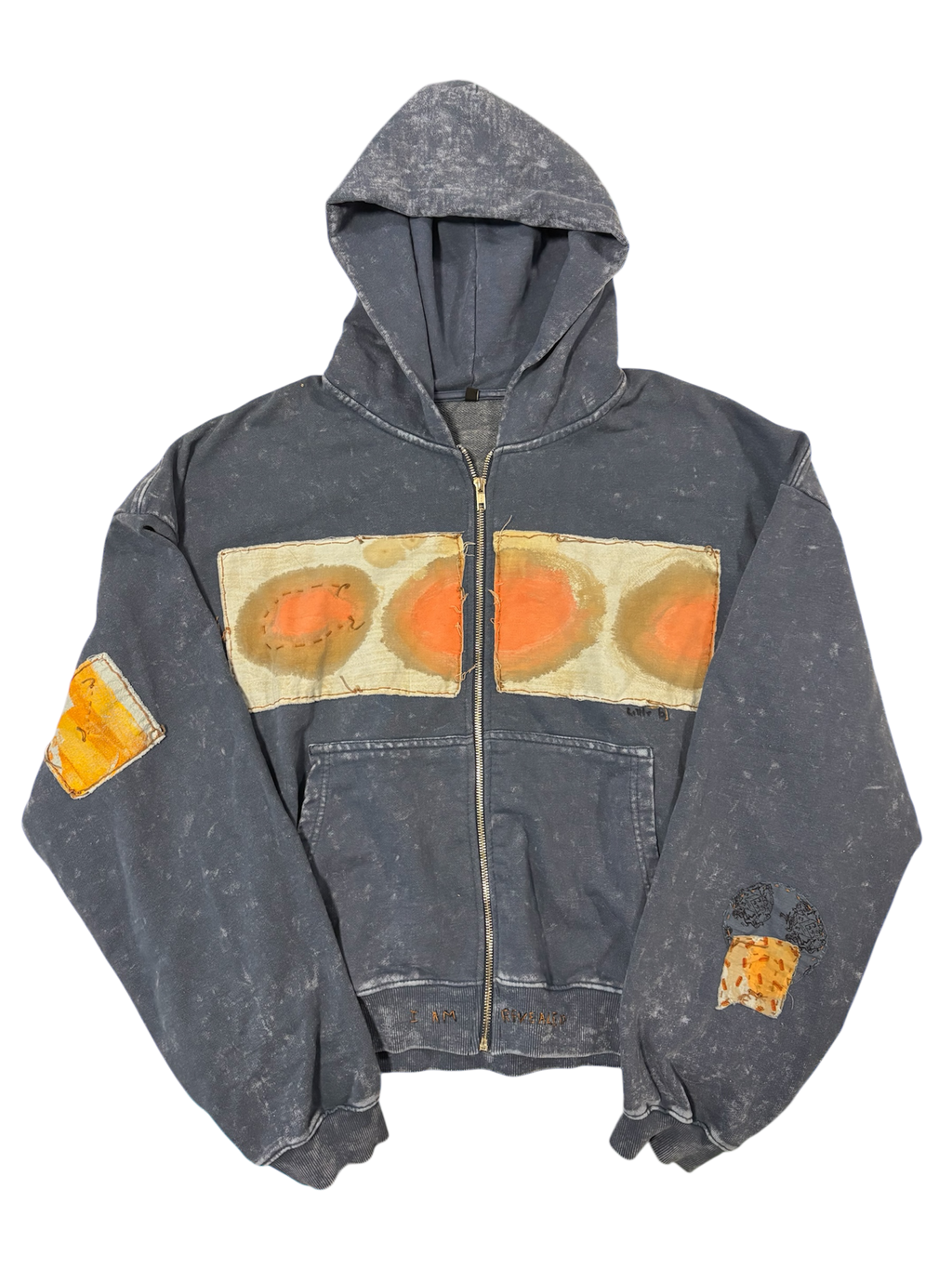 Hand-Stitched Design on Blue Cropped Zip-Up Hoodie by Little b • Unisex • L