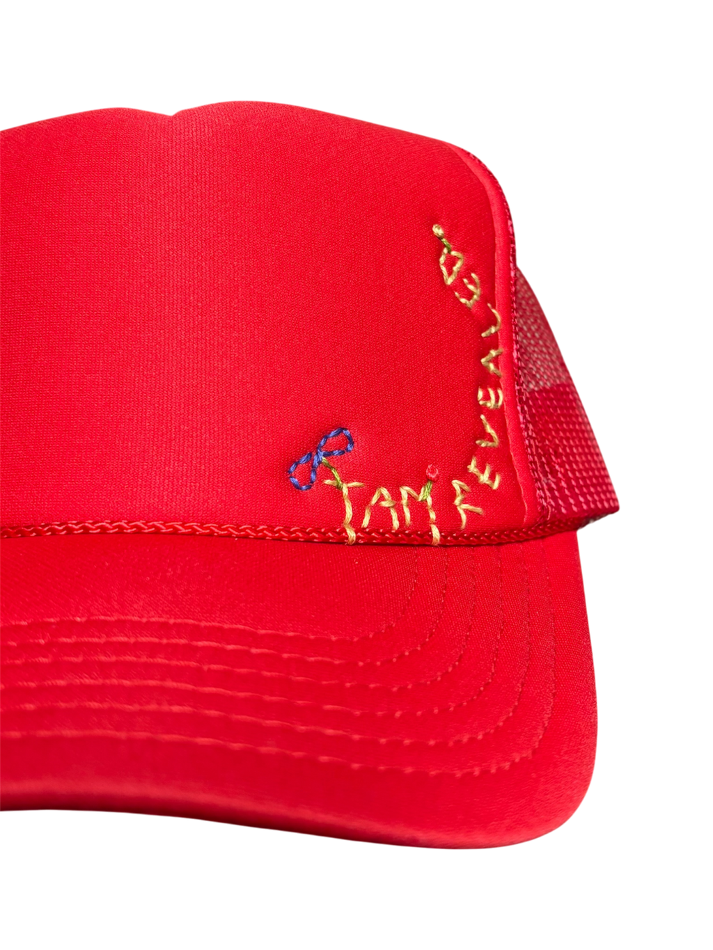 Hand-Embroidered Whimsical Wildflowers on Strap-back Trucker by JBM • Unisex