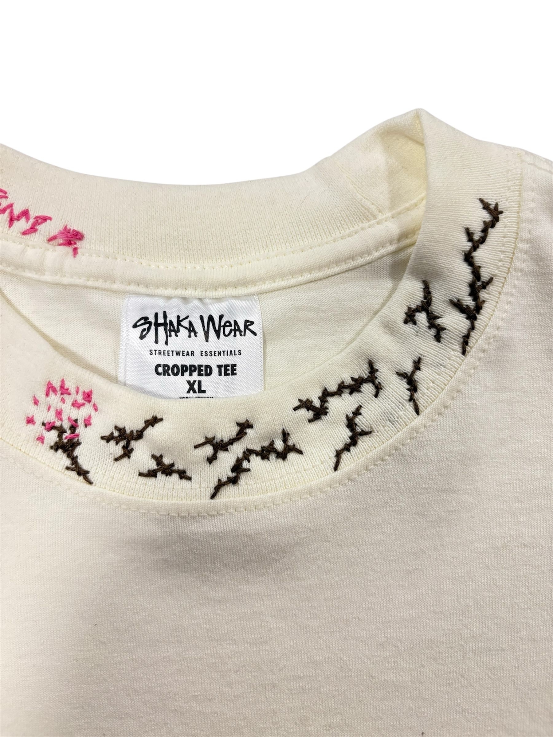 IAR Hand-Stitched Vine Design on Boxy Cropped Tee by JBM • Unisex • XL