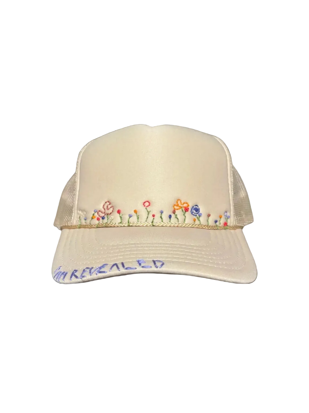 Hand-Embroidered Whimsical ￼Wildflowers on Strap-back Trucker by JBM • Unisex