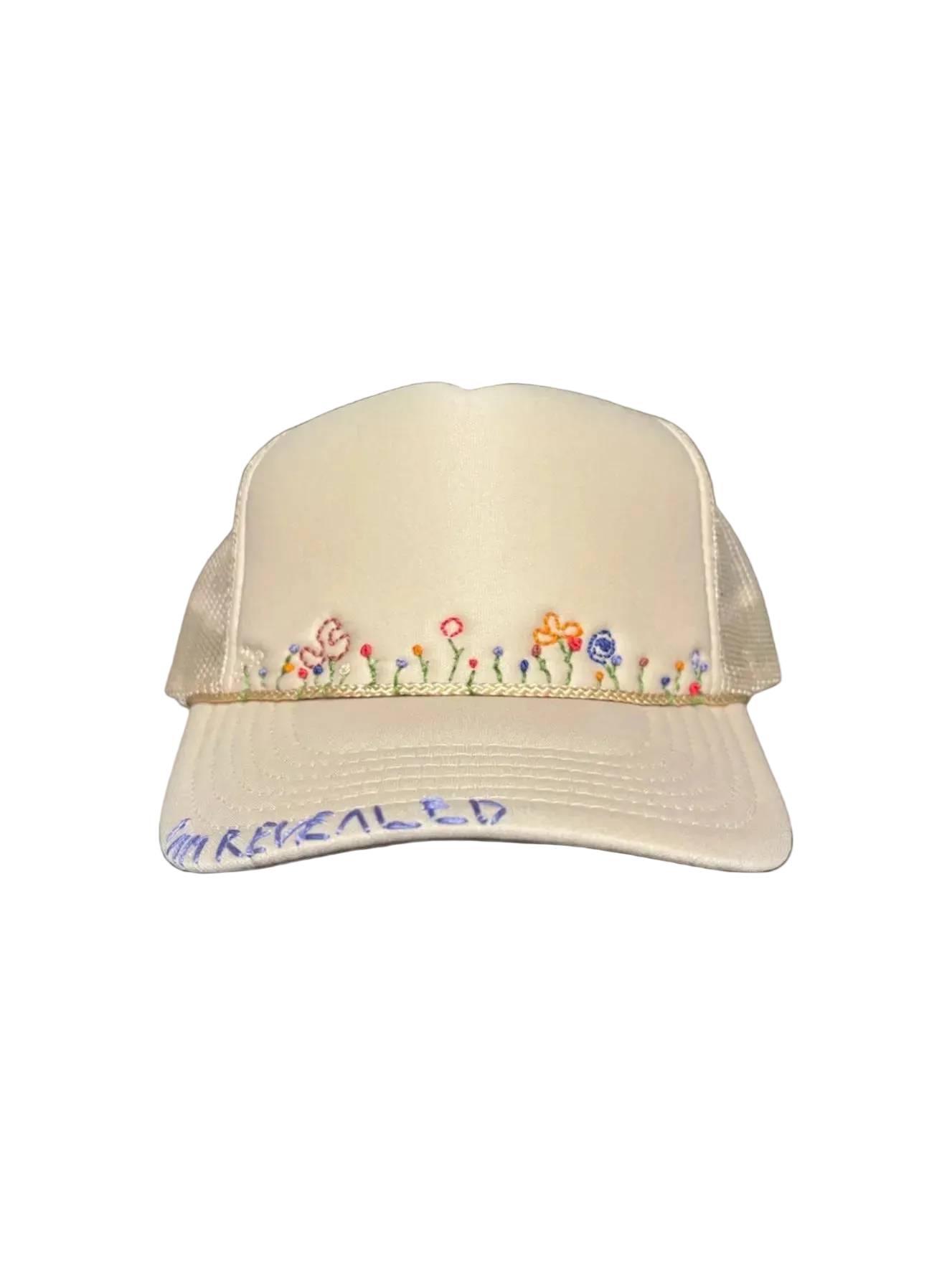 Hand-Embroidered Whimsical ￼Wildflowers on Strap-back Trucker by JBM • Unisex