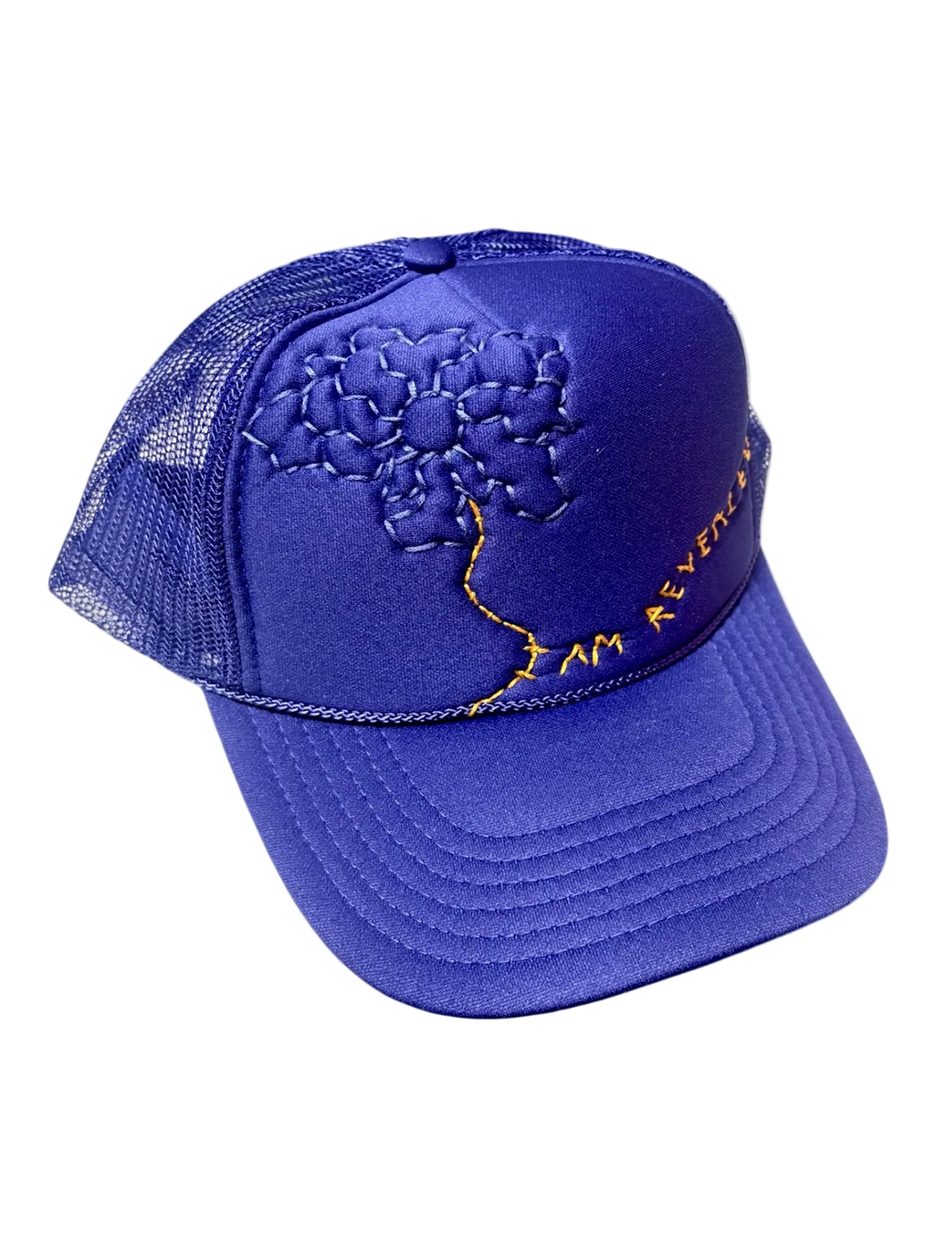 IAR Hand-Embroidered Wildflower on Purple Strap-back Trucker by JBM • Unisex