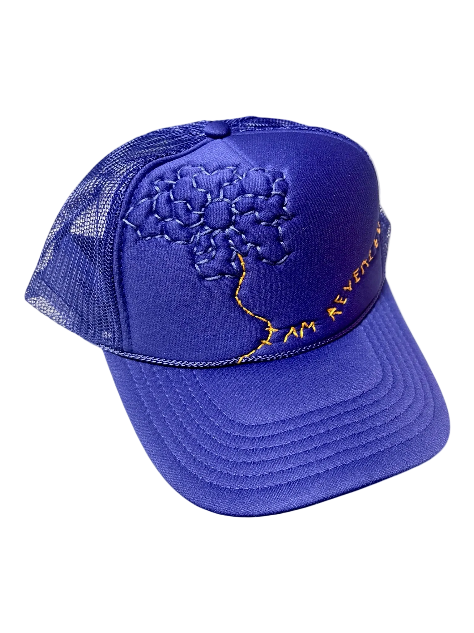 IAR Hand-Embroidered Wildflower on Purple Strap-back Trucker by JBM • Unisex