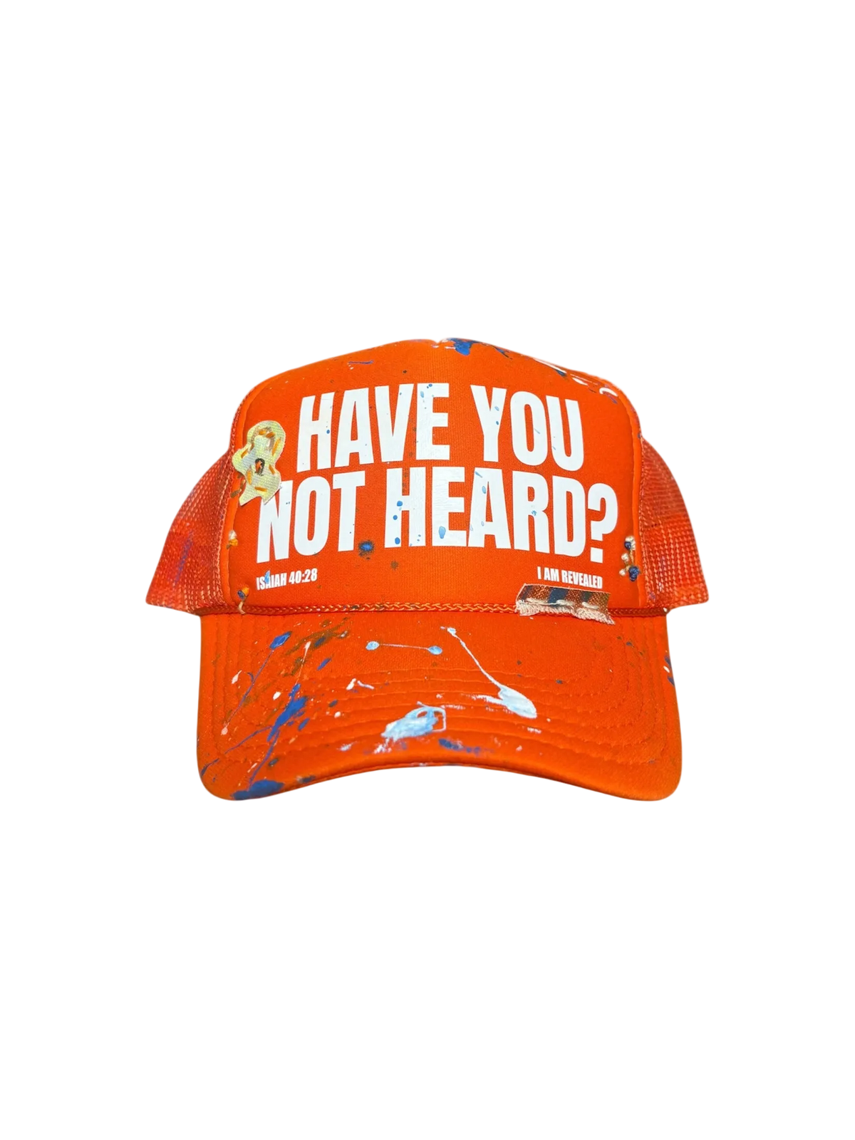 1/1 Hand-Splattered & Stitched Abstract on Orange Trucker