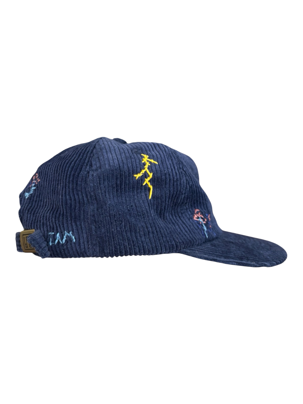 Hand-Stitched Lightning & Flowers on Suede Strapback by JBM • Unisex