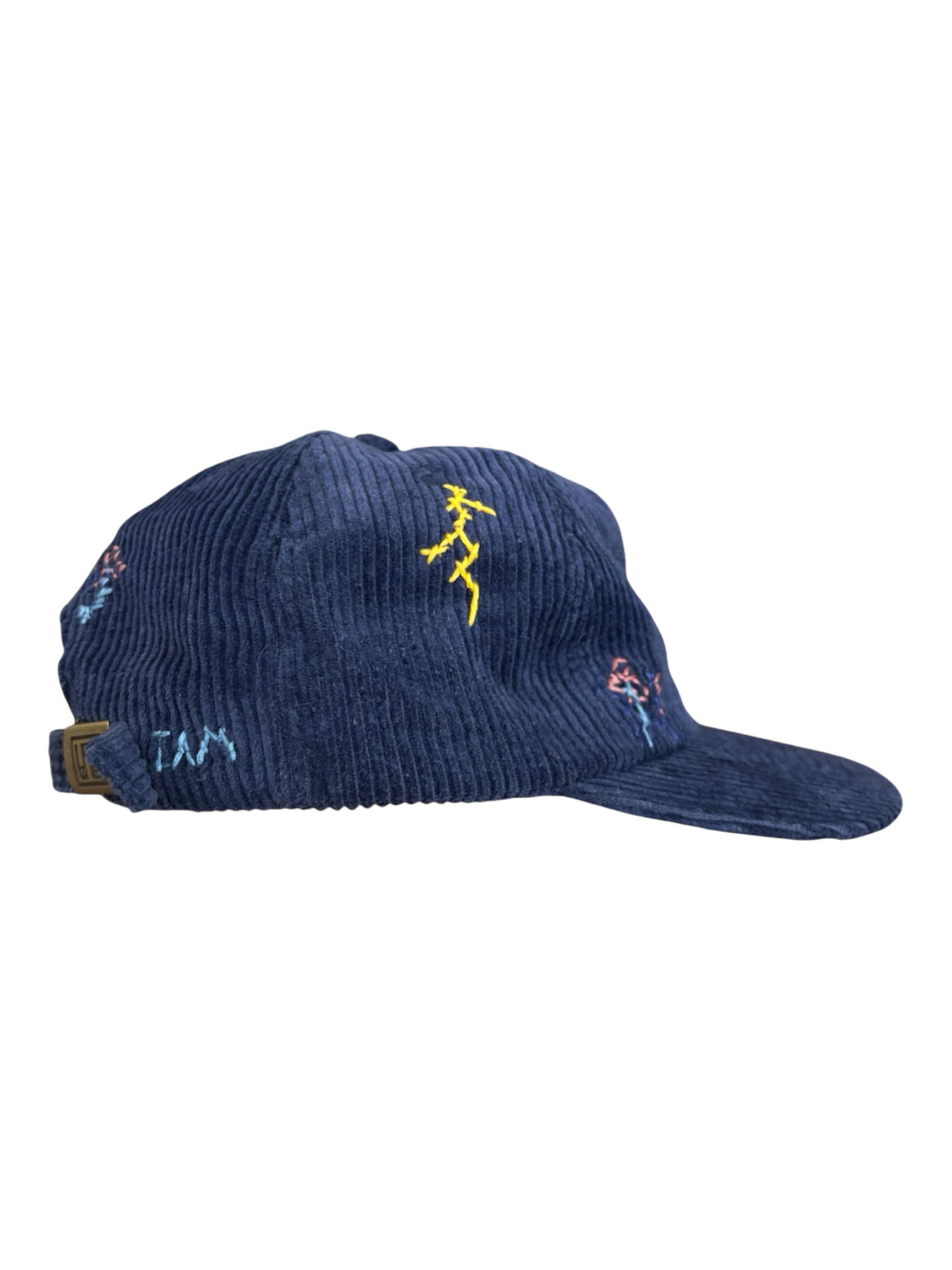 Hand-Stitched Lightning & Flowers on Suede Strapback by JBM • Unisex