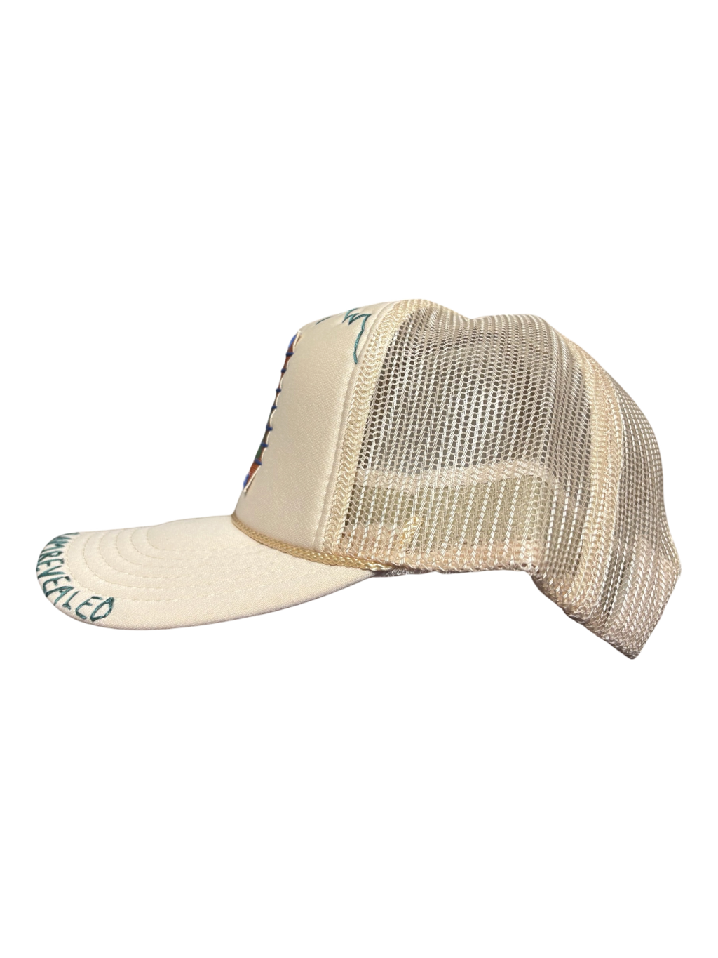 'Made In His Image' Hand-Painted & Embroidered Portrait on a Cream Strap-back Trucker by Makenna Morales • Unisex