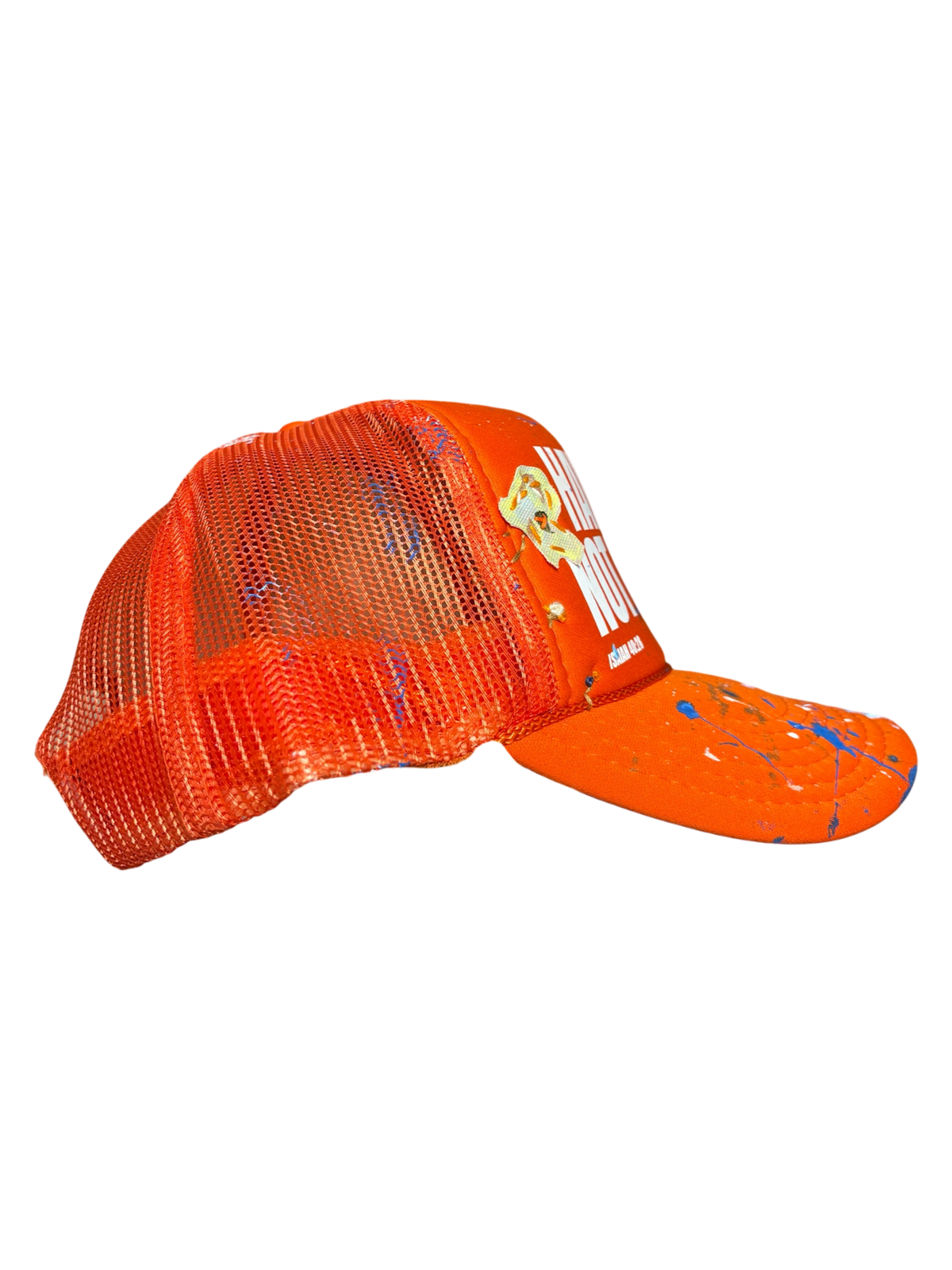 1/1 Hand-Splattered & Stitched Abstract on Orange Trucker