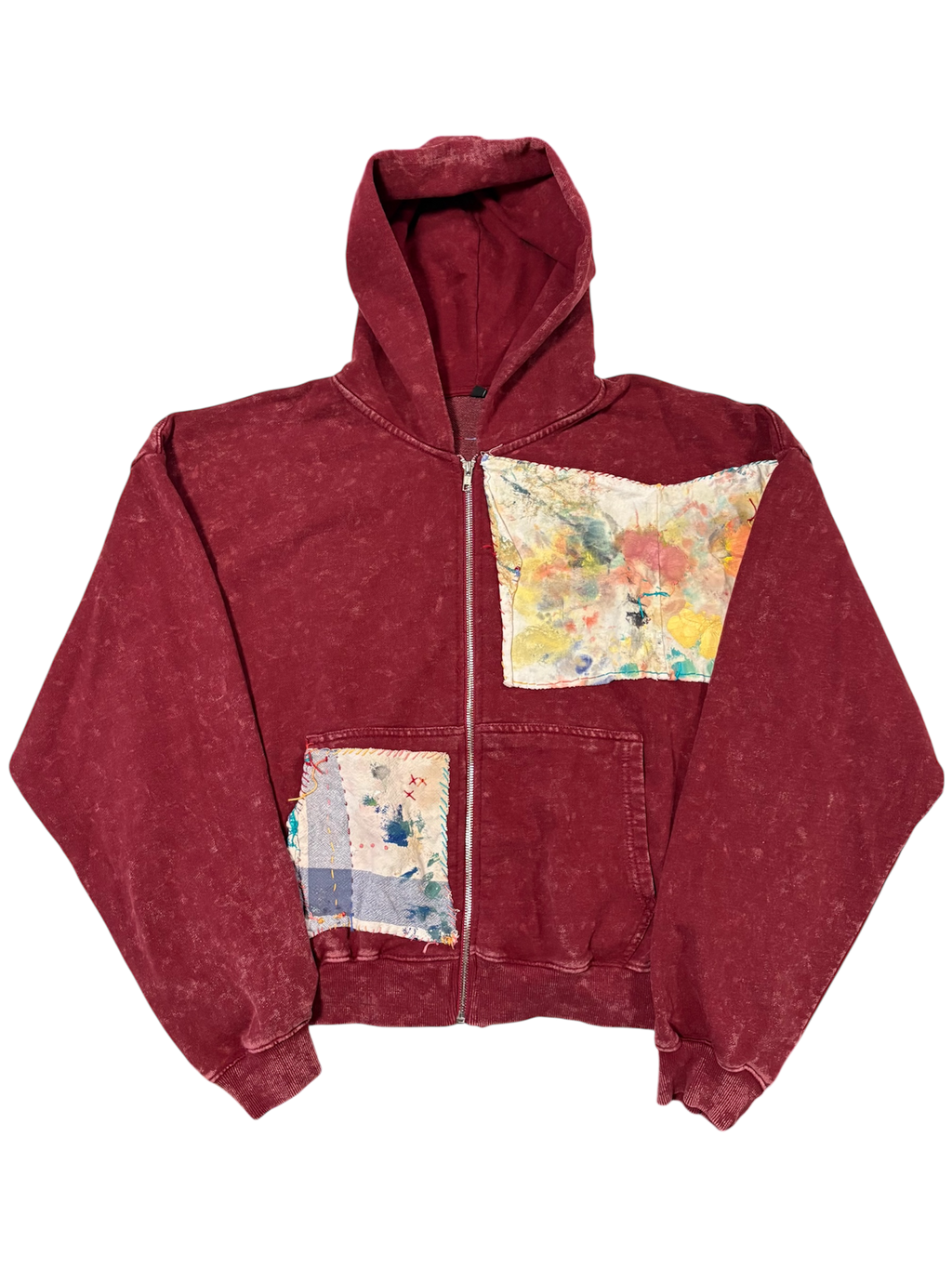 Hand-Stitched Design on Red Cropped Hoodie by Little b • Unisex • XL
