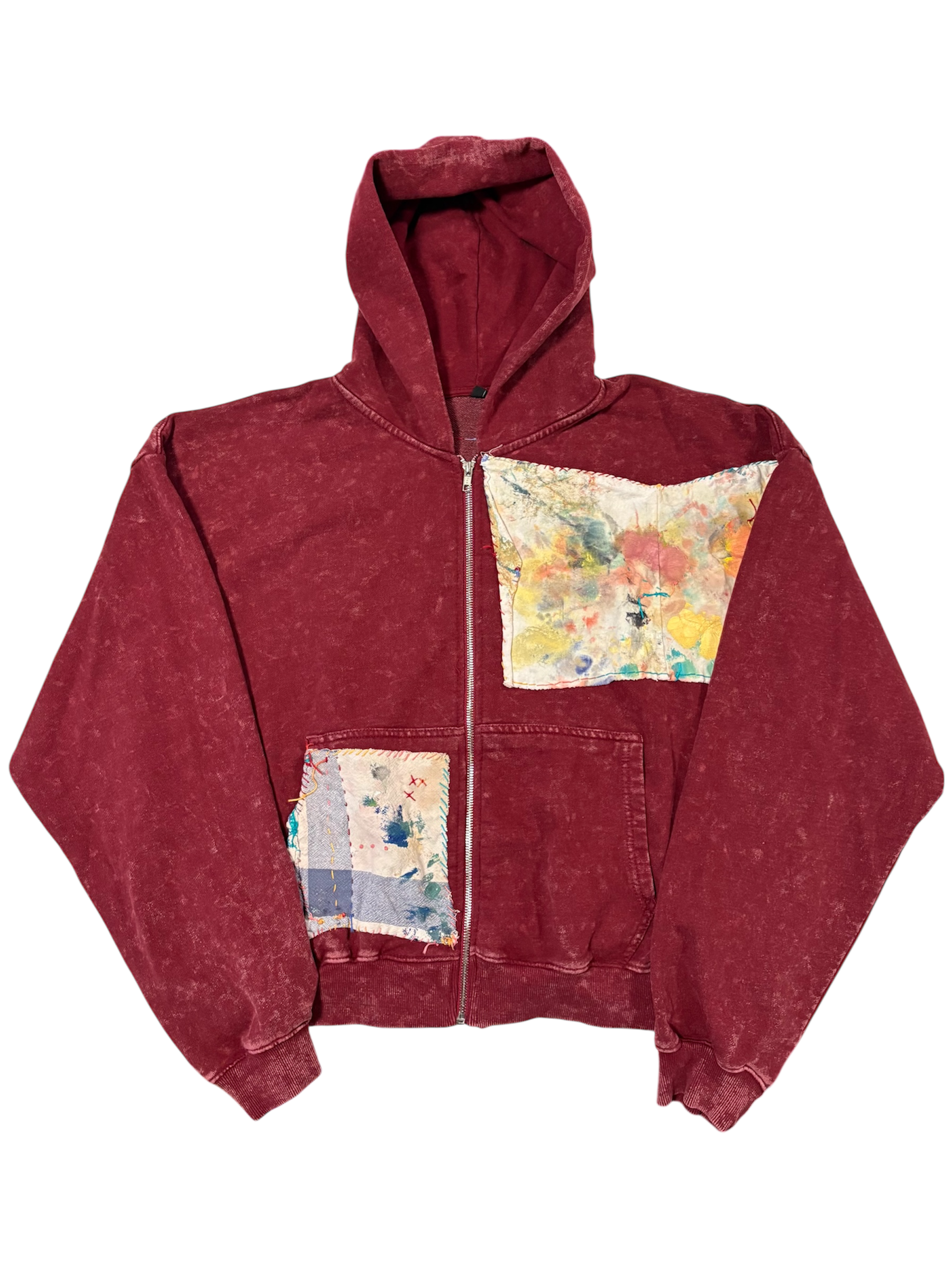 Hand-Stitched Design on Red Cropped Hoodie by Little b • Unisex • XL