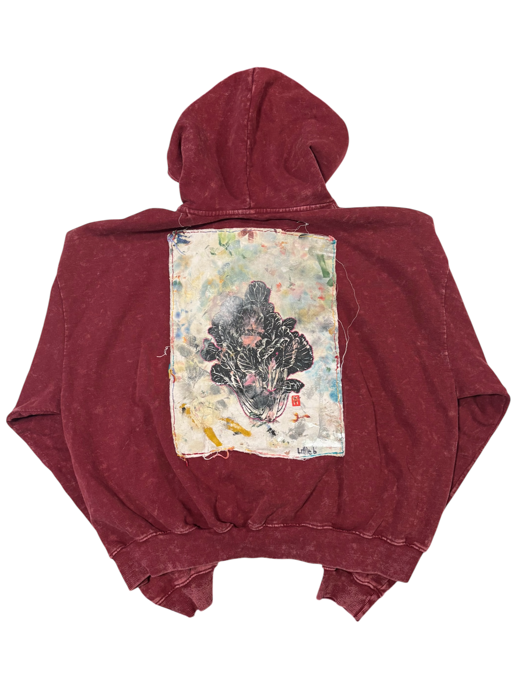 Hand-Stitched Design on Red Cropped Hoodie by Little b • Unisex • XL