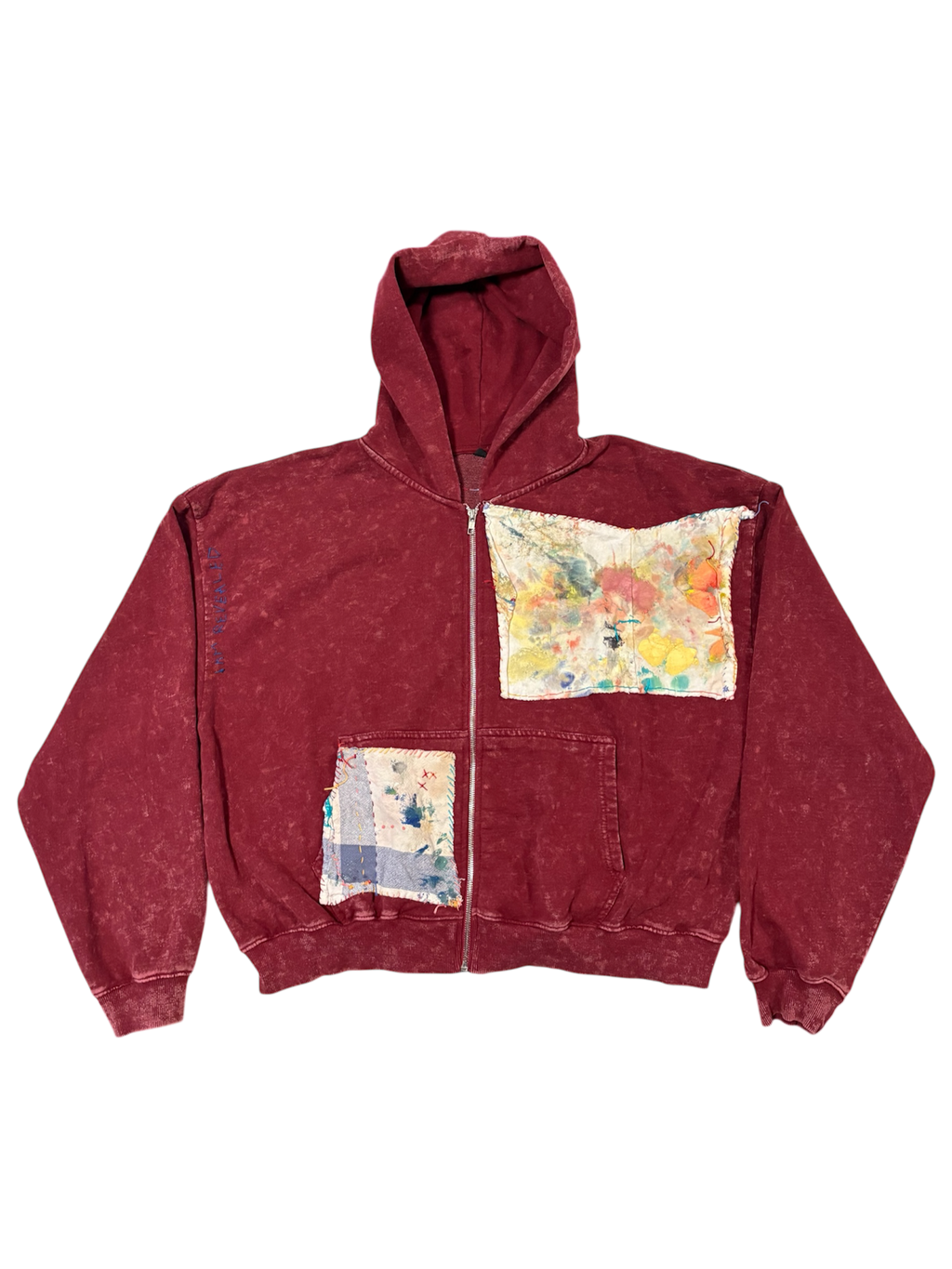 Hand-Stitched Design on Red Cropped Hoodie by Little b • Unisex • XL