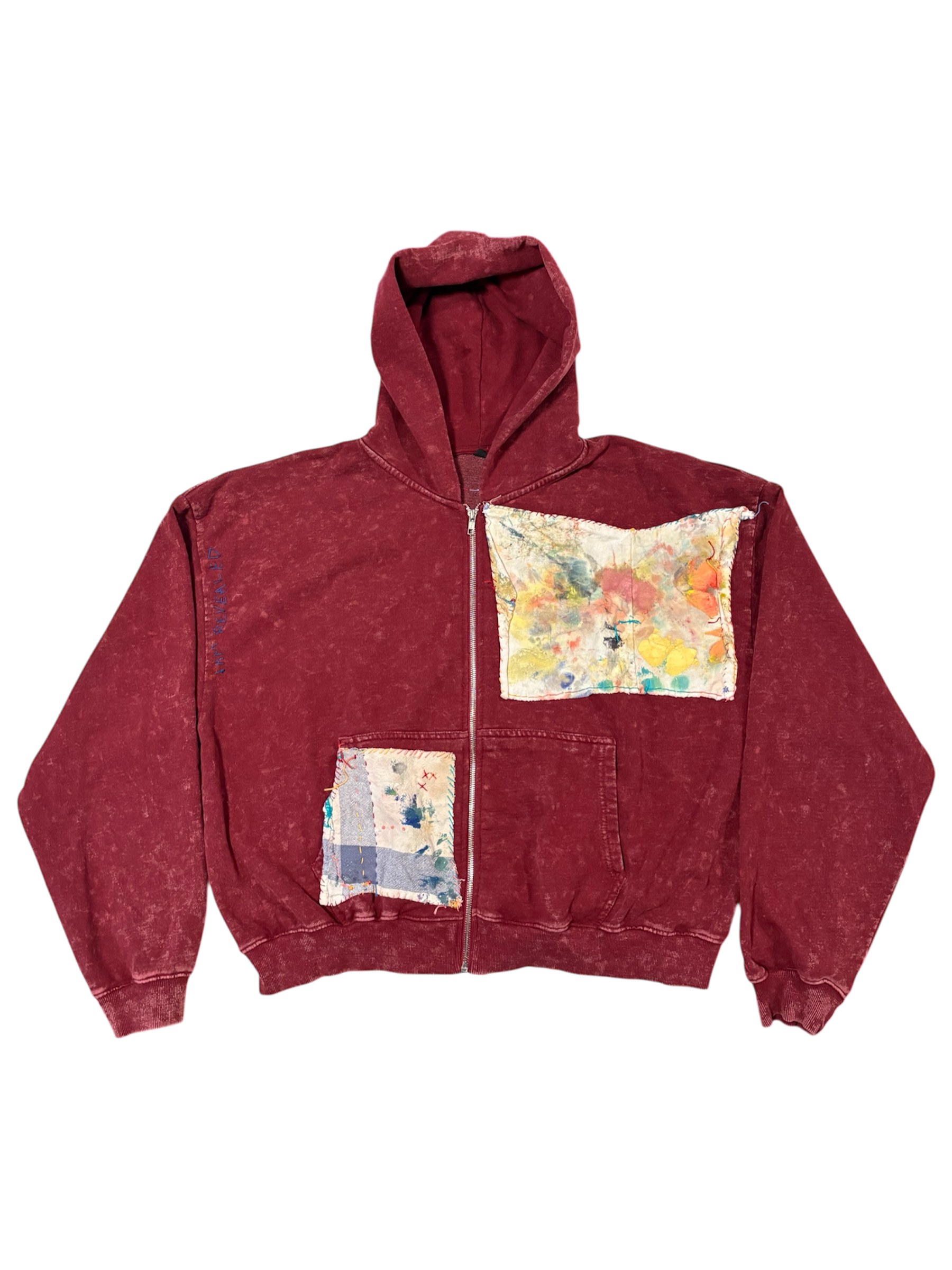 Hand-Stitched Design on Red Cropped Hoodie by Little b • Unisex • XL